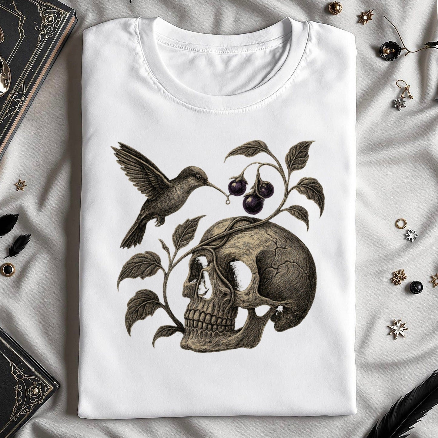 Skull with Hummingbird and Figs Graphic Shirt product type