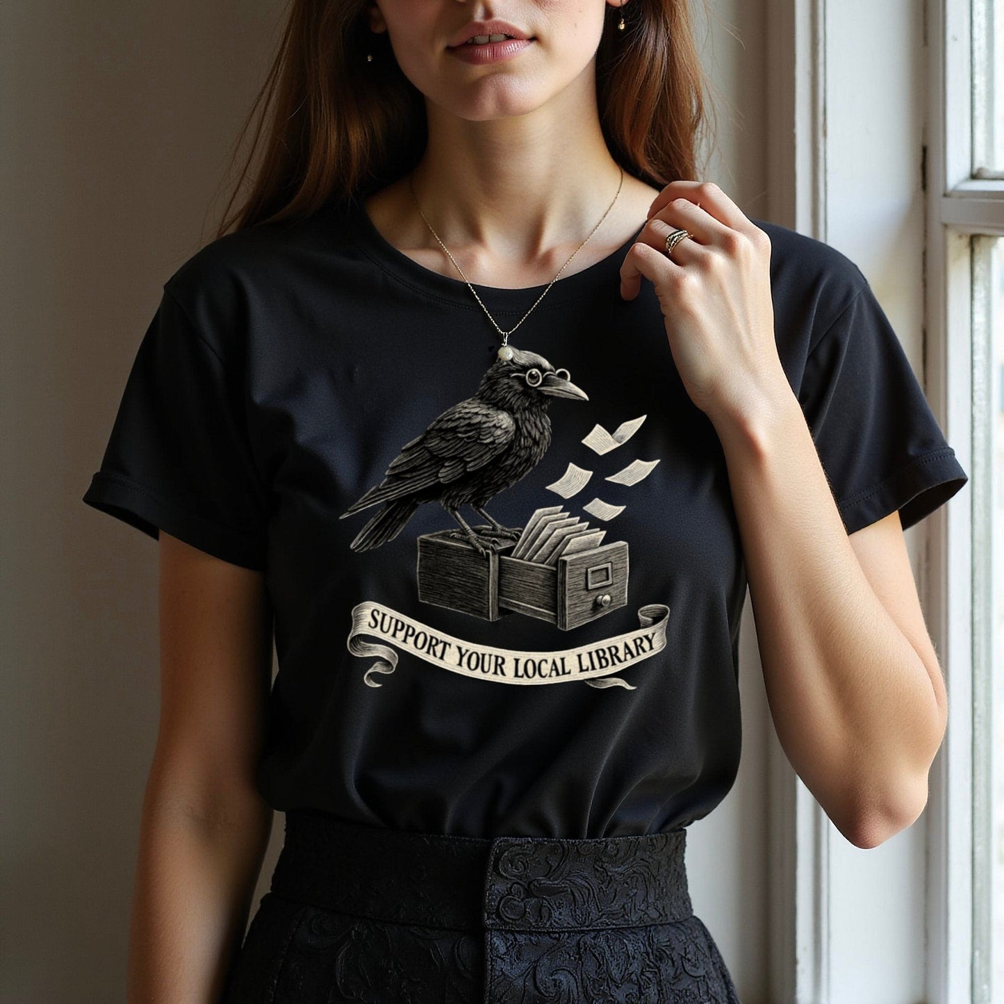 Support Your Local Library Crow T-shirt product