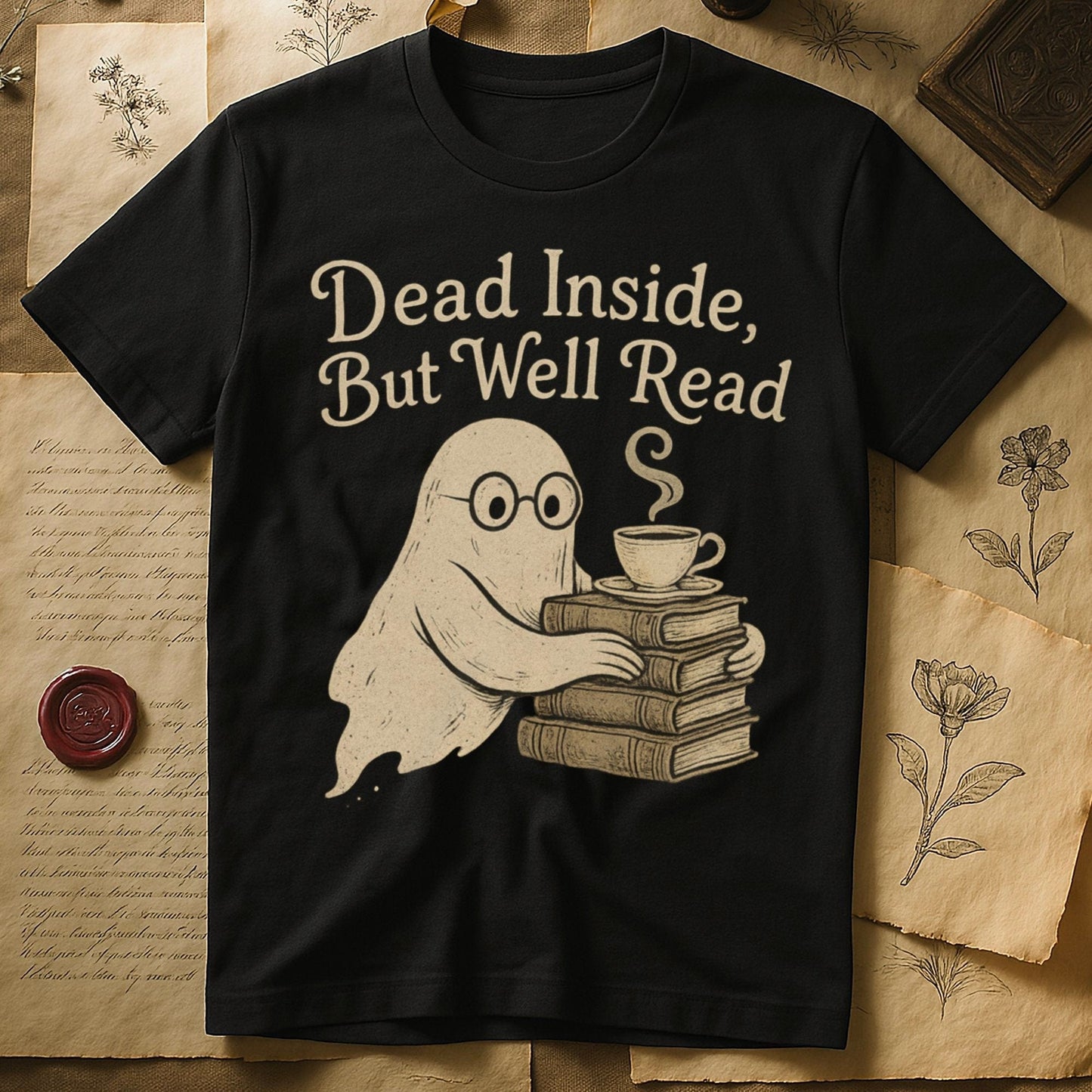 Dead Inside But Well Read Funny Ghost Tee product