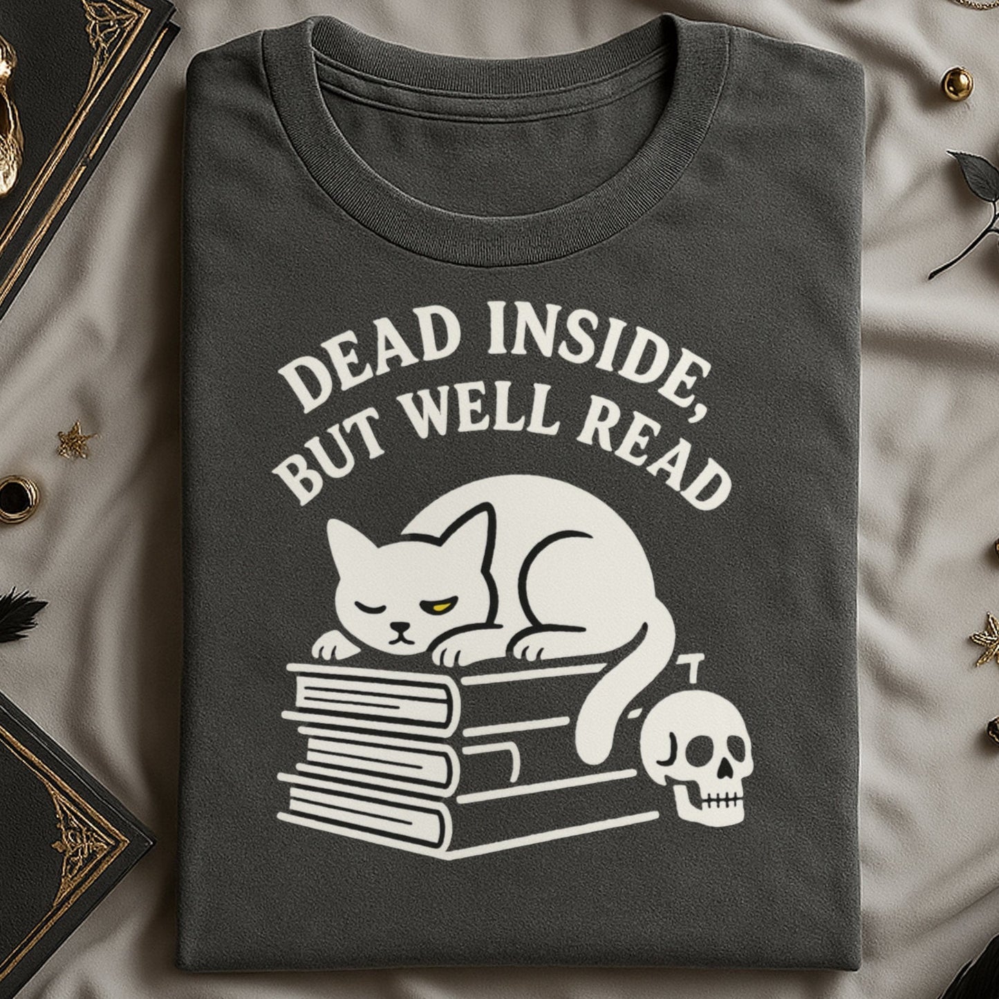 Dead Inside But Well Read Cat Graphic Shirt product
