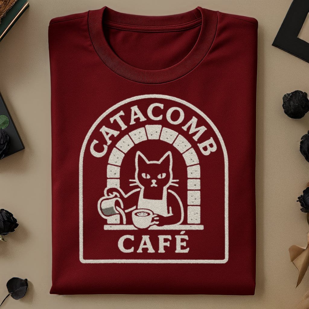 Catacomb Café Cat with Coffee Cup Design Shirt product
