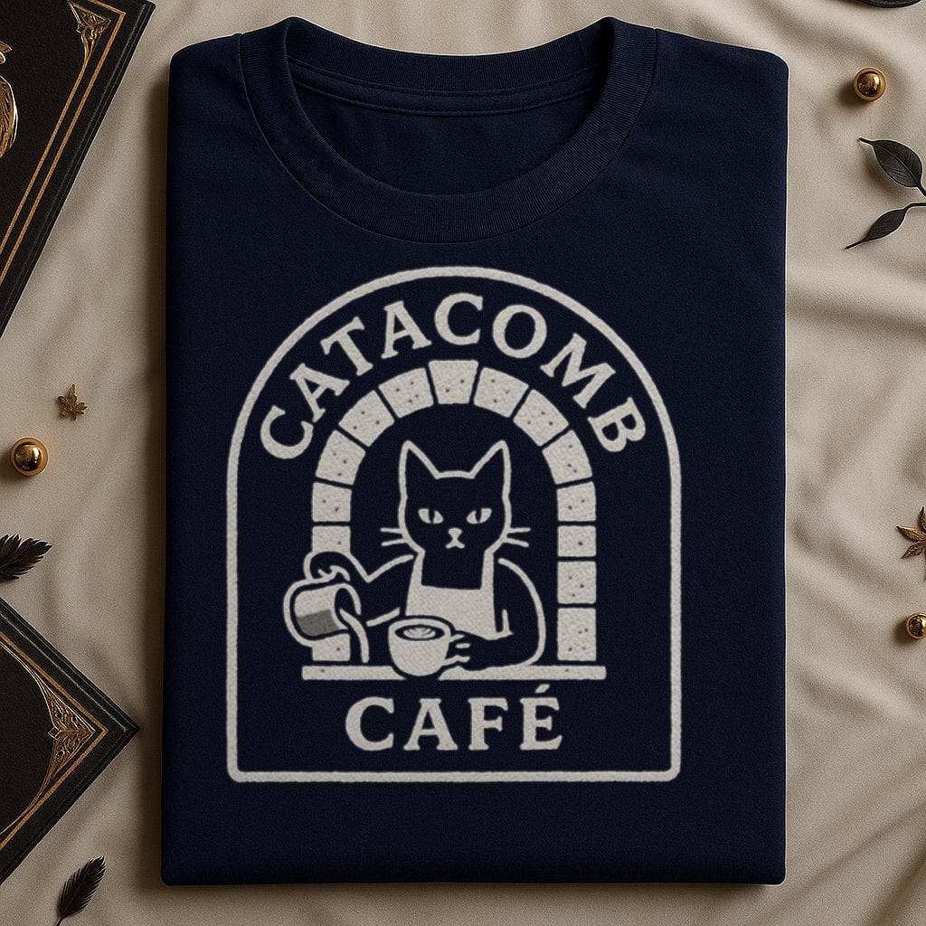 Catacomb Café Cat Pouring Coffee Graphic Shirt product type