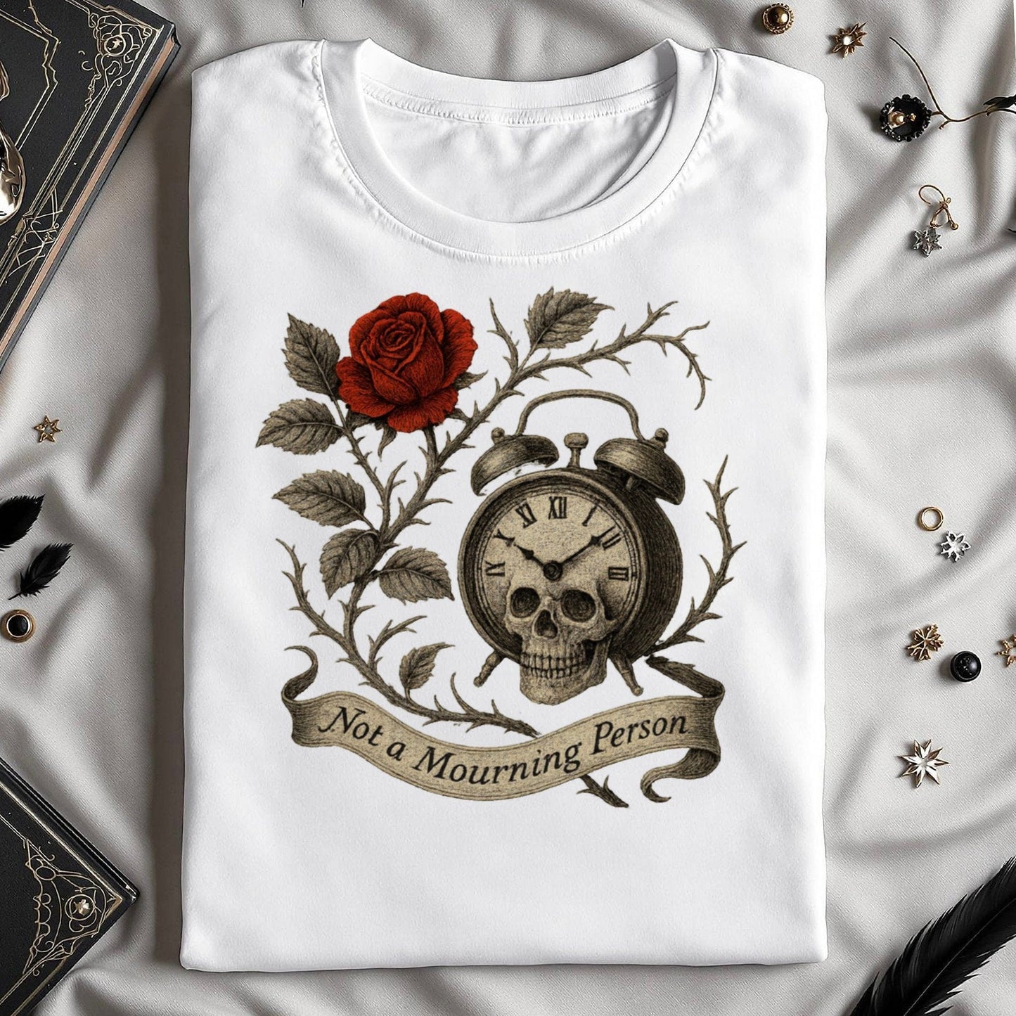 Not a Mourning Person Skull and Rose T-shirt