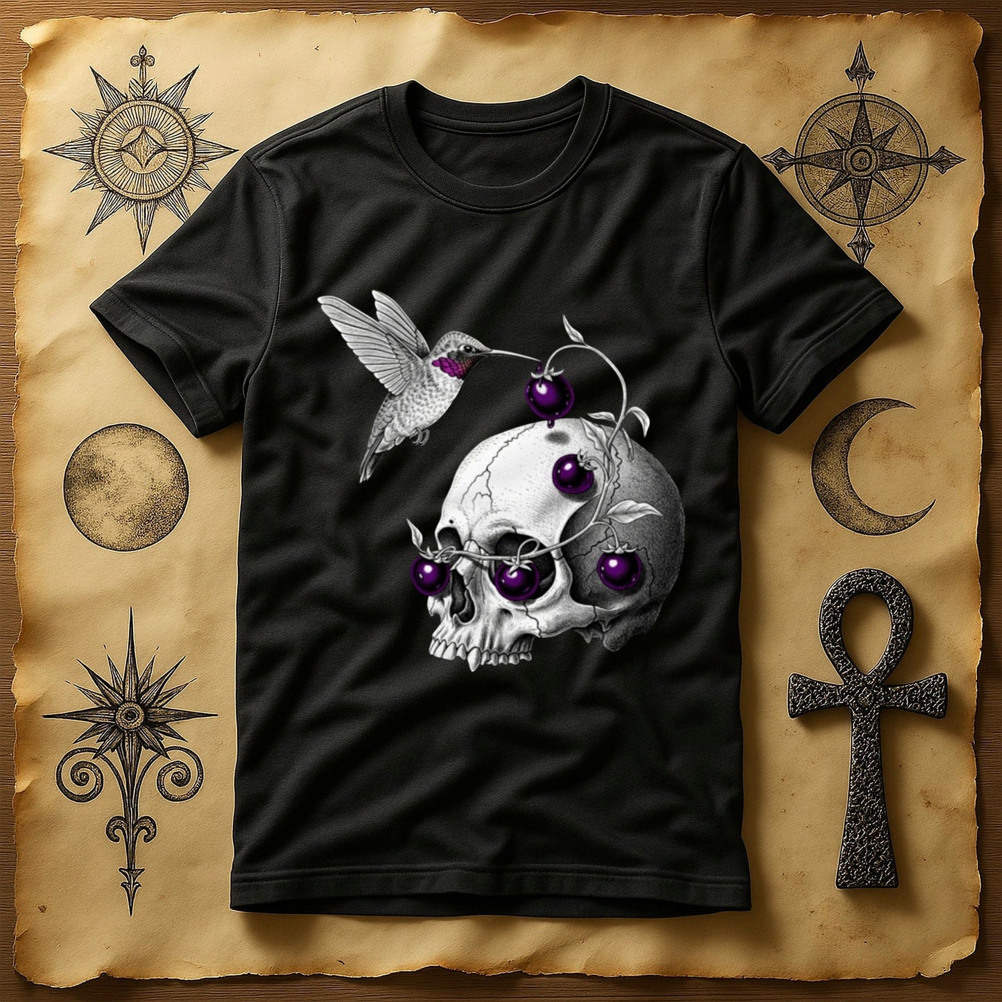 Gothic Hummingbird Skull Mystical Symbols T-Shirt product
