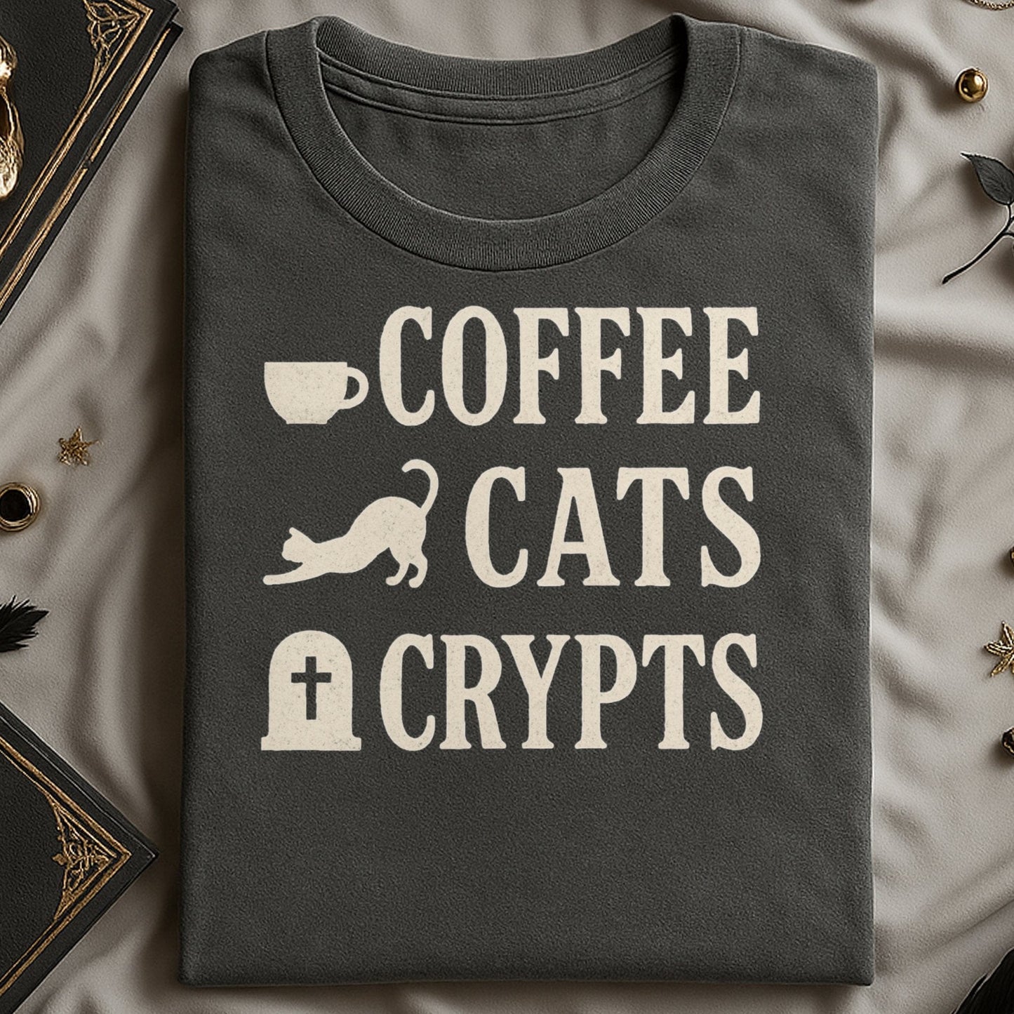 Coffee Cats Crypts Graphic Tee Shirt product type