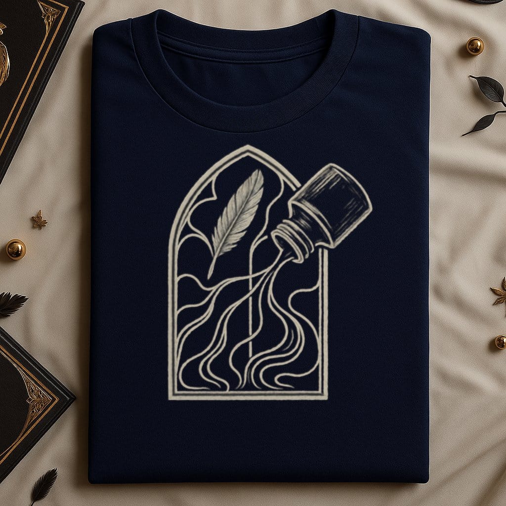 Unique Inkwell and Feather Design Shown on Shirt product type
