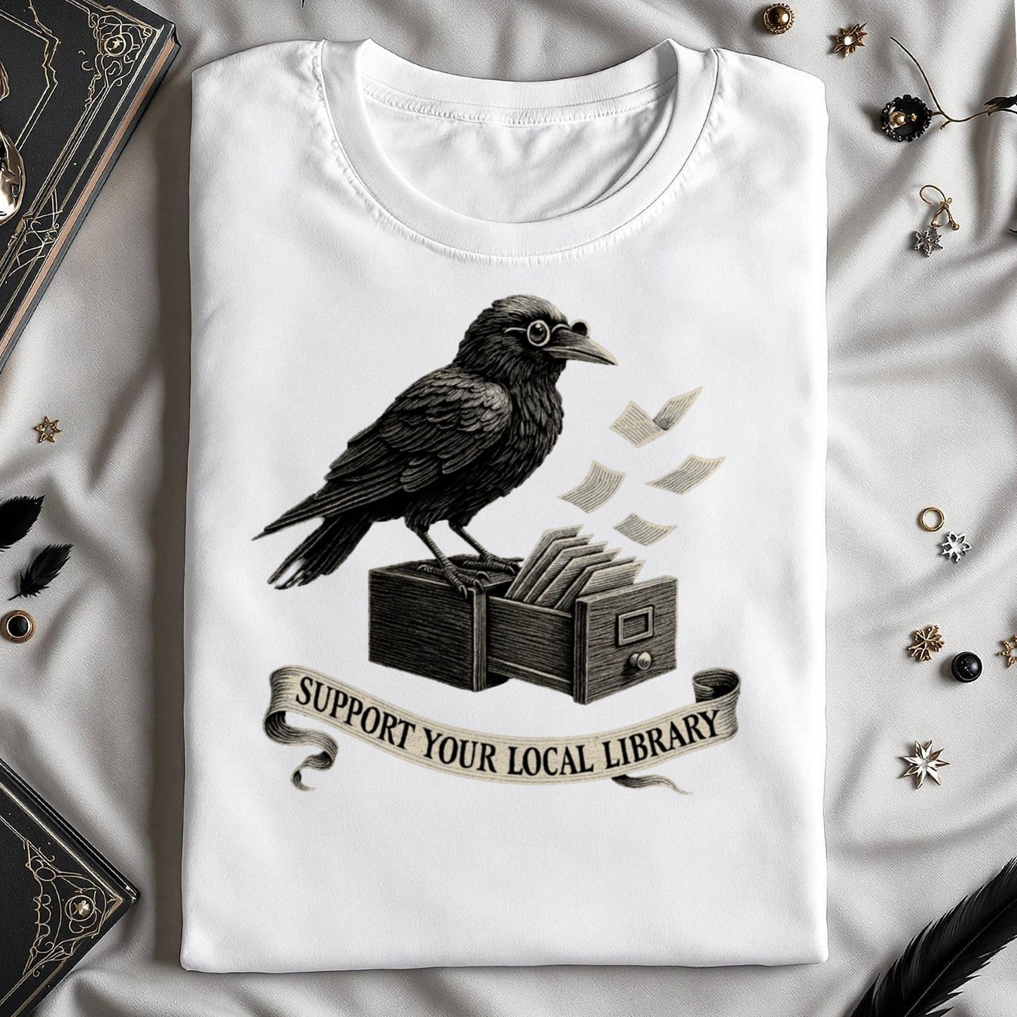 Support Your Local Library Crow Shirt product type