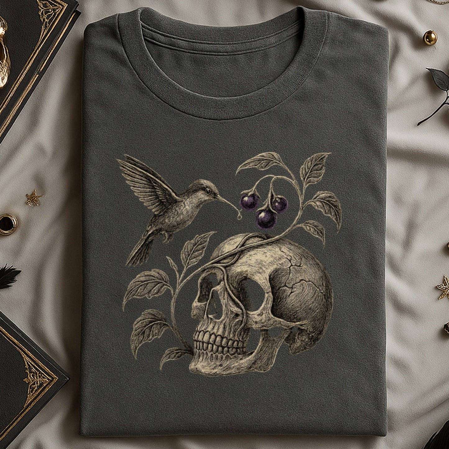 Hummingbird and Skull Artistic Design Shirt product