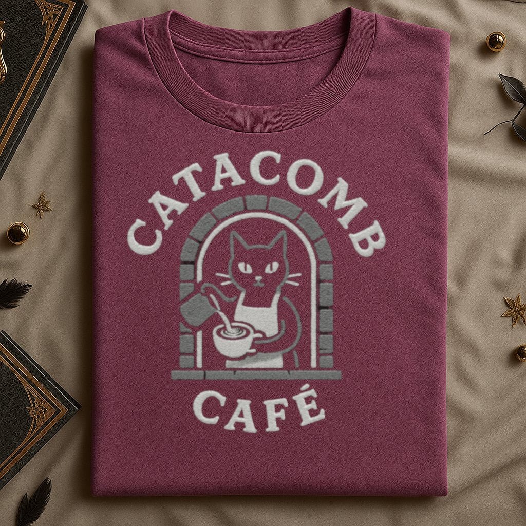 Catacomb Café Graphic Cat Pouring Coffee T-shirt product