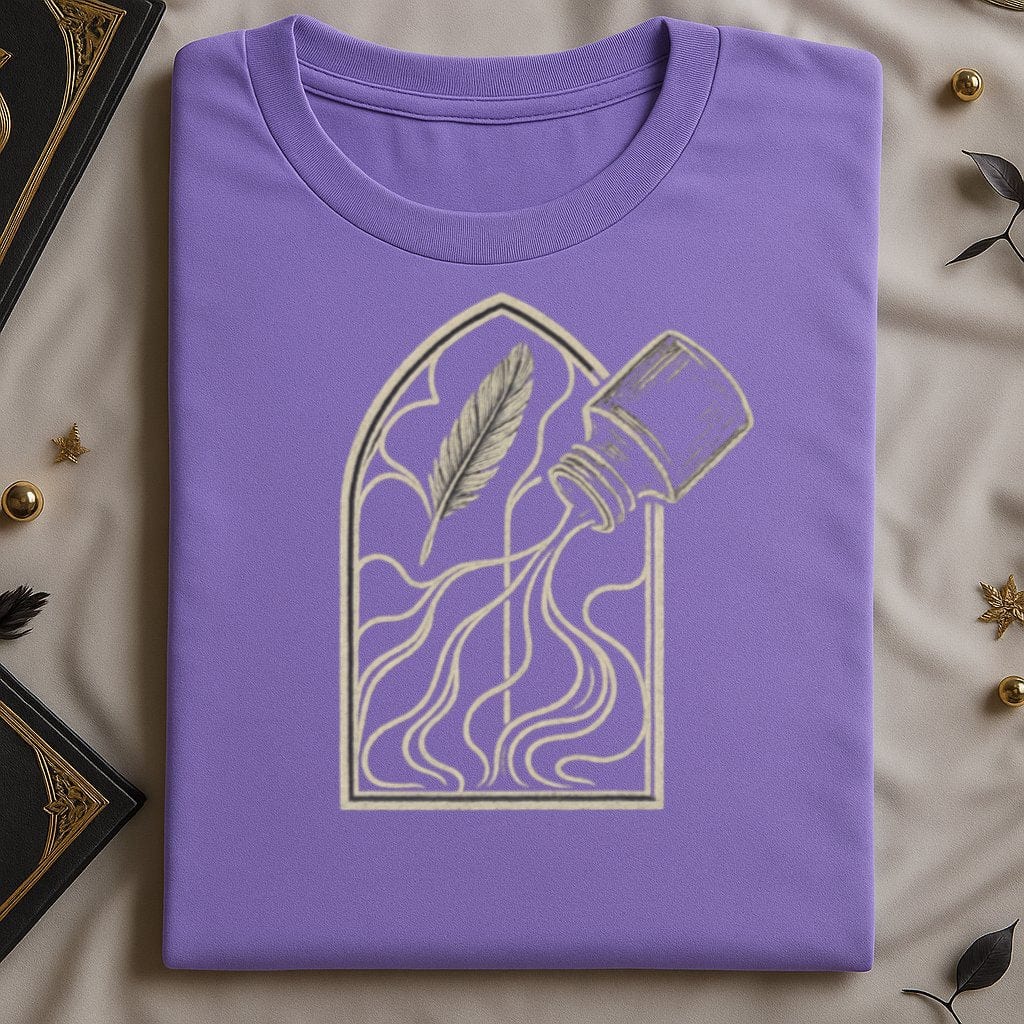 Purple Shirt with Feather and Ink Design product type
