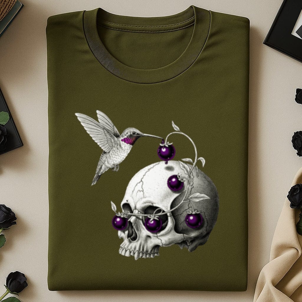 Hummingbird Skull with Purple Berries Graphic T-shirt product
