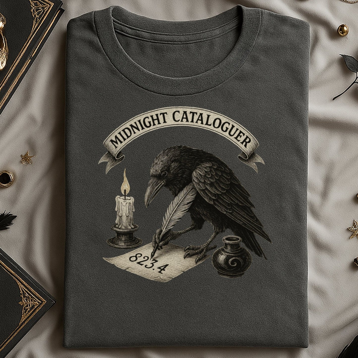 Midnight Cataloguer Crow Writing Bookish Shirt product