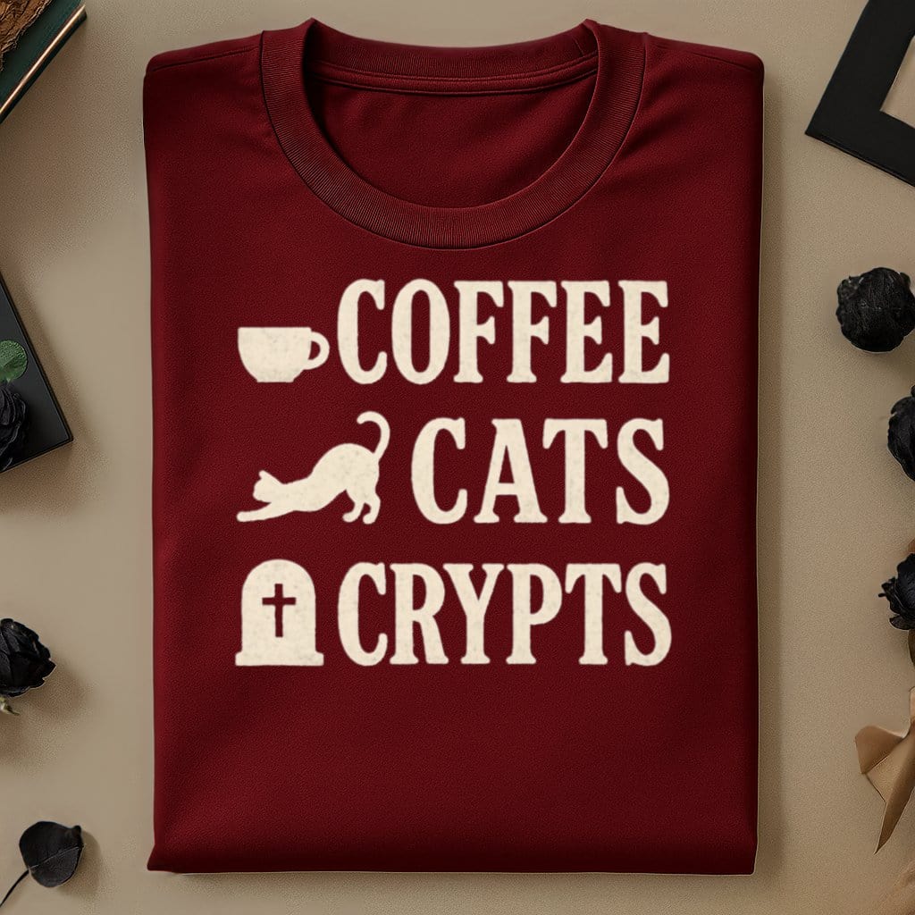 Coffee Cats Crypts Graphic Tee Shirt product type