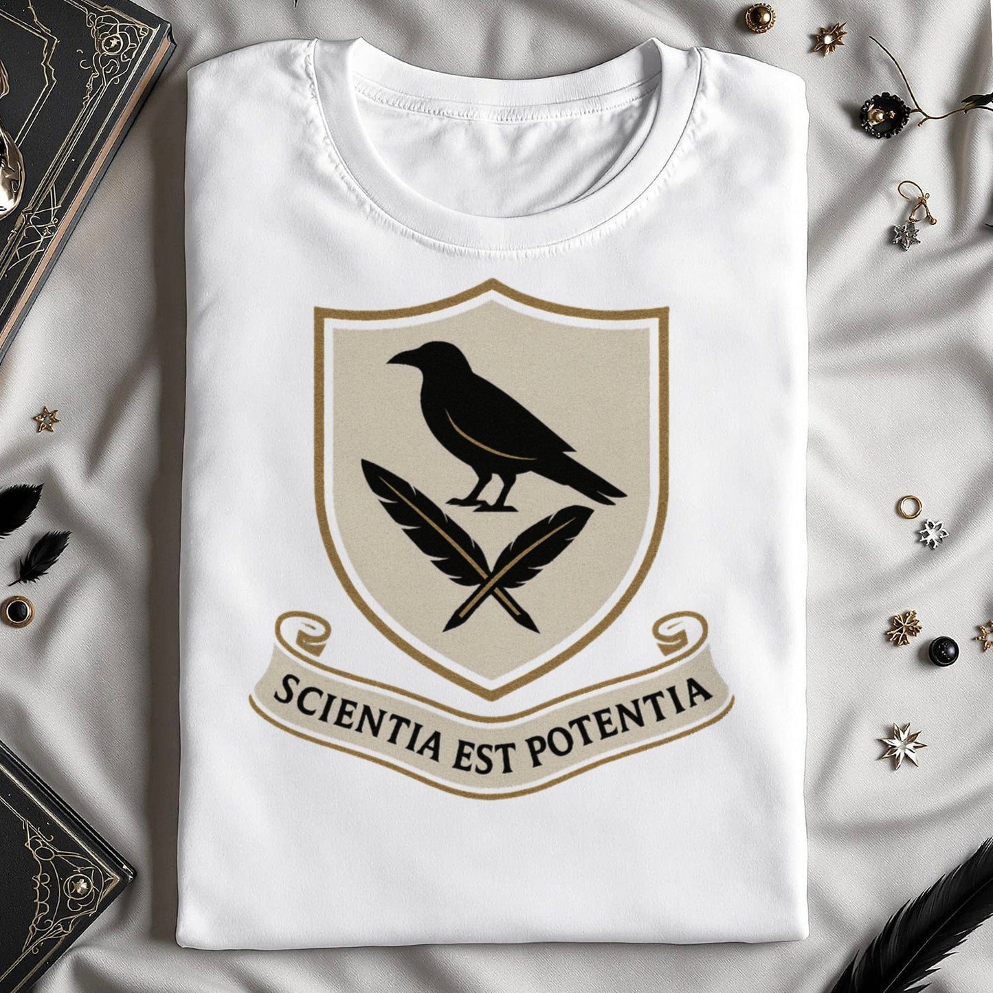 Black Raven Crest Scientia Est Potentia T-shirt product