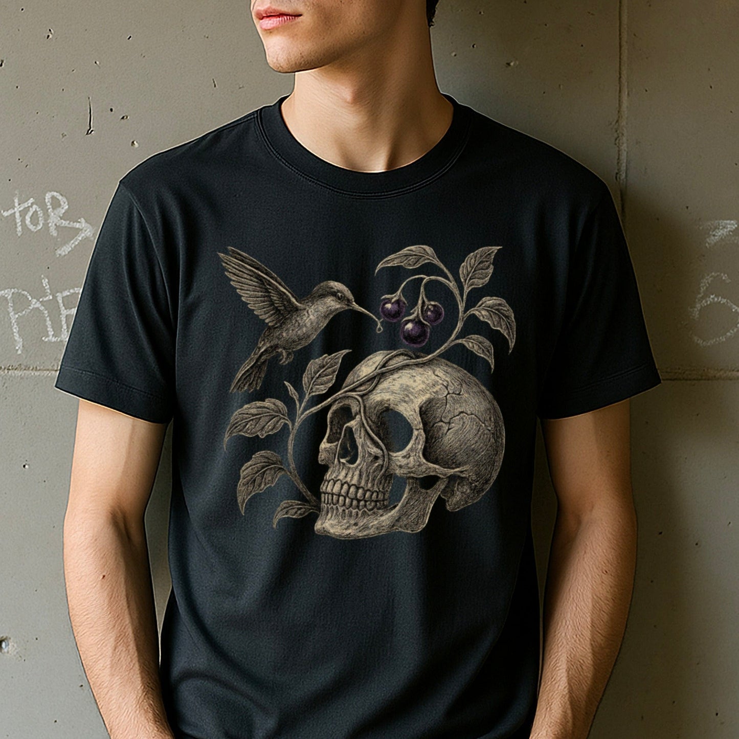 Gothic Hummingbird and Skull Graphic T-Shirt product