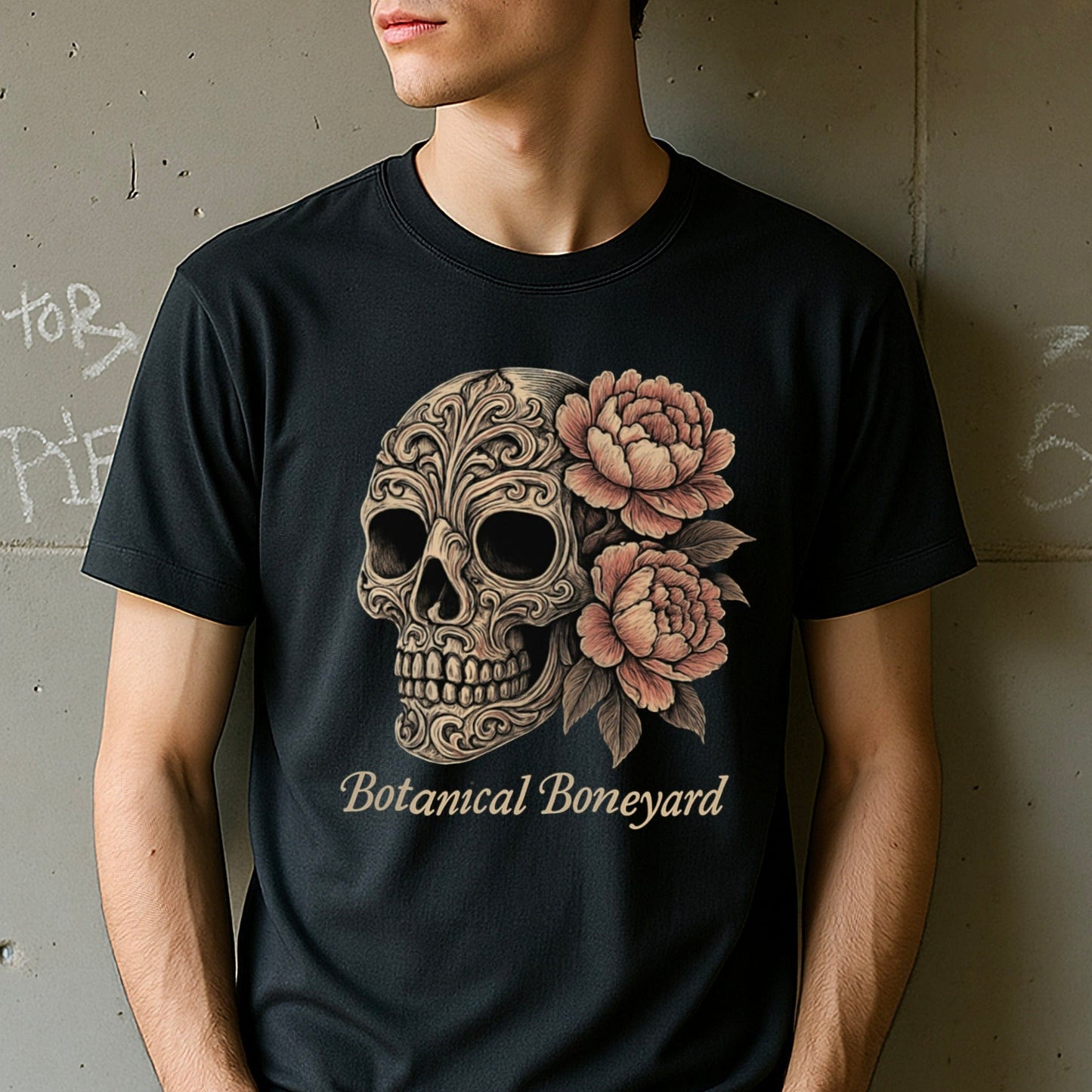 Botanical Boneyard Skull with Flowers Graphic Tee product