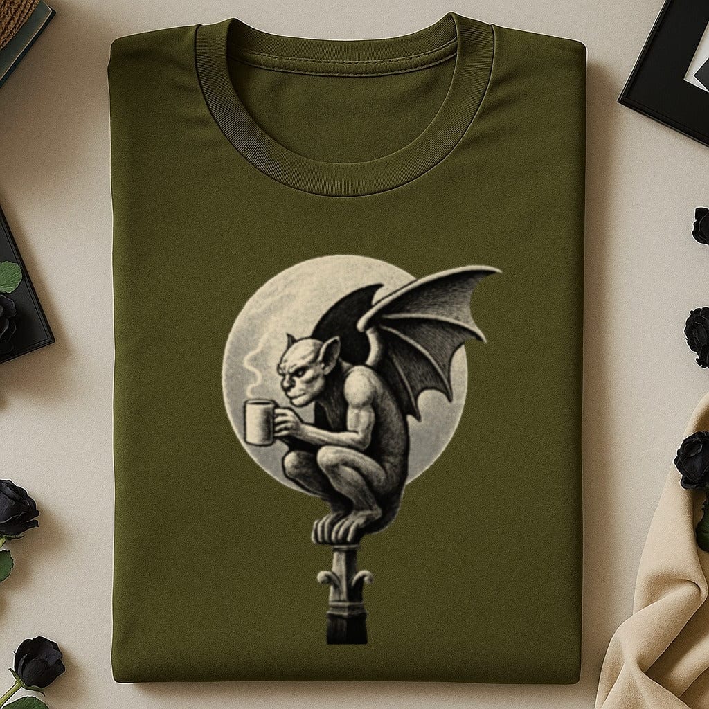 Grim Gargoyle with Coffee Cup Graphic Shirt product