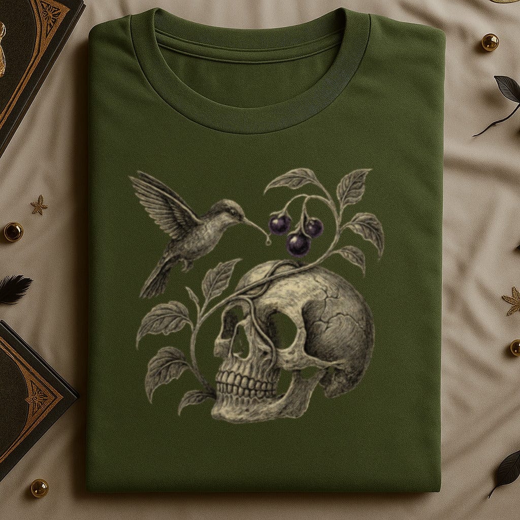 Hummingbird Skull and Berries Graphic T-Shirt product type