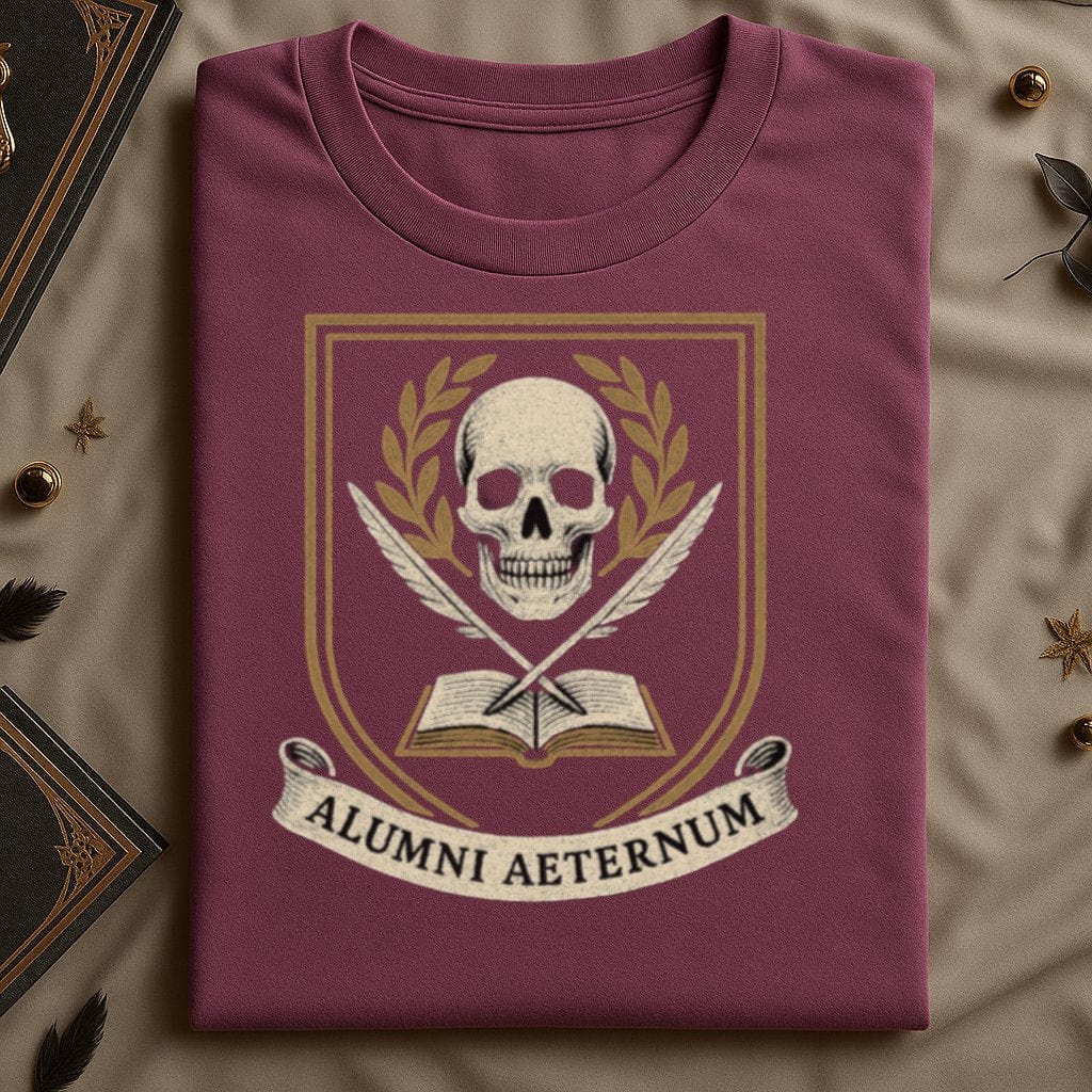 Alumni Aeternum Skull and Book Emblem Shirt product