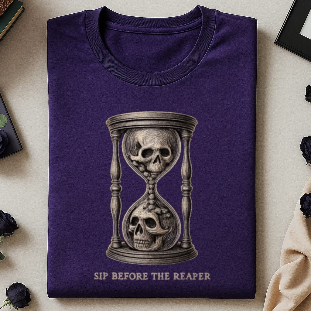 Sip Before the Reaper Skull Hourglass Graphic Shirt product