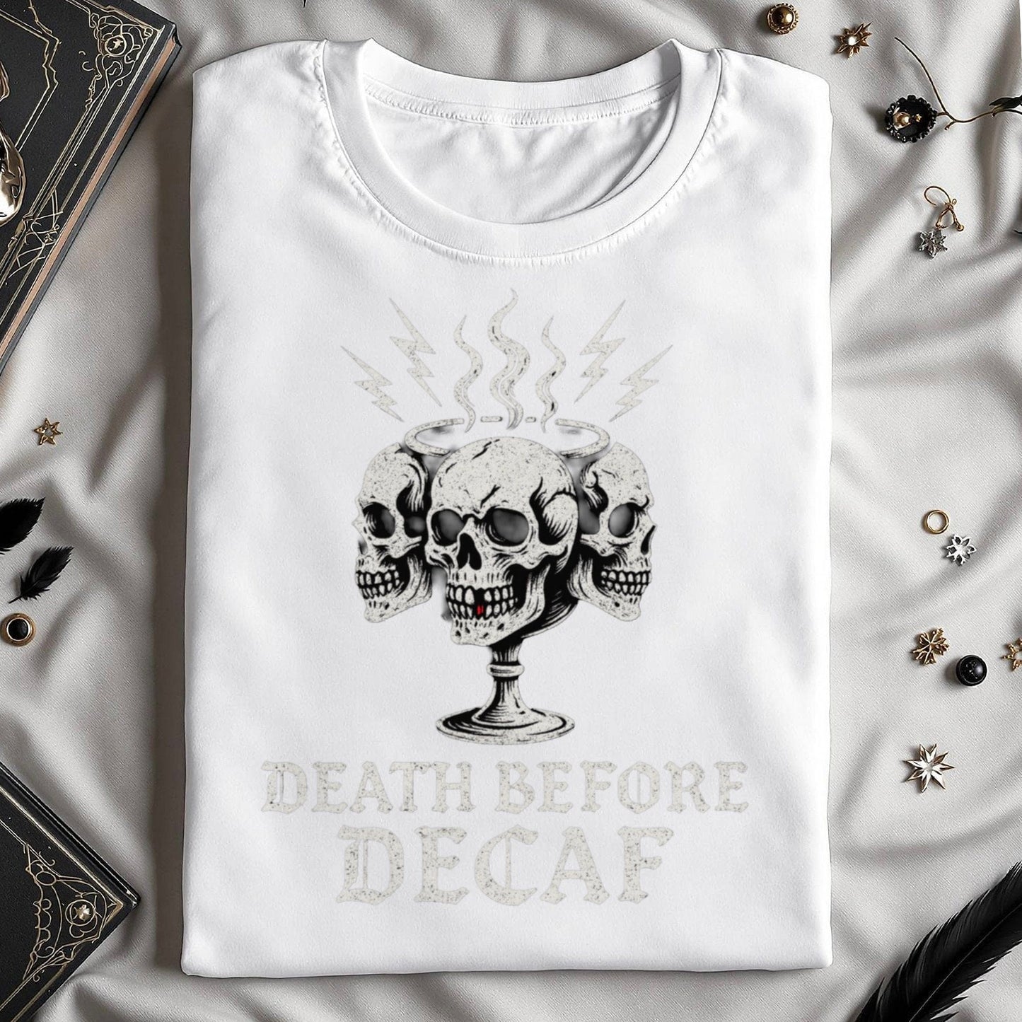 Death Before Decaf Skull Design Creative T-shirt product