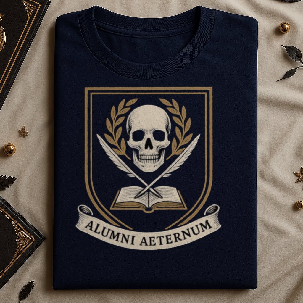 Alumni Aeternum Skull and Books Graphic T-shirt product