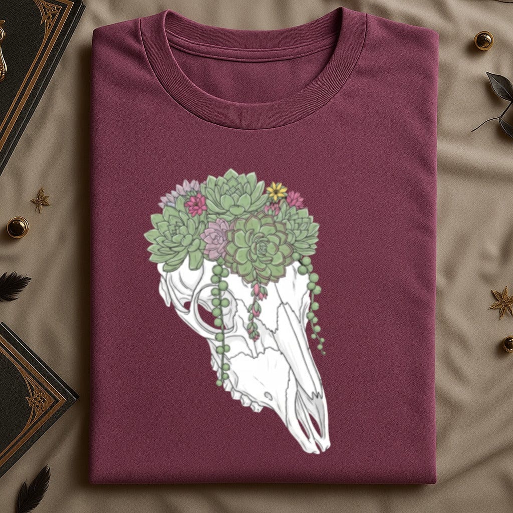 Floral Skull Design Burgundy Tee Shirt product