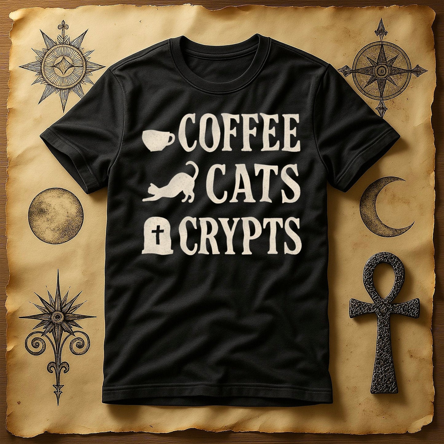 Coffee Cats Crypts Halloween Themed Shirt product