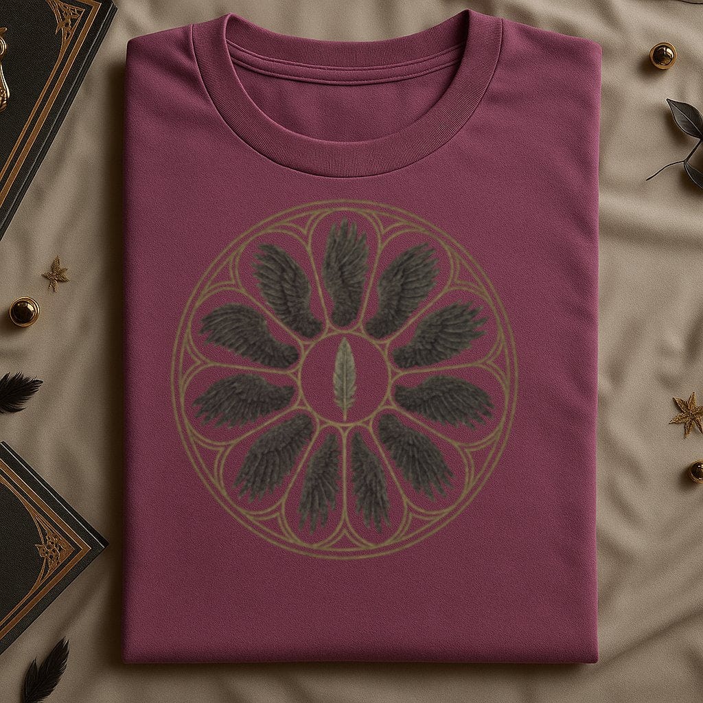 Maroon T-Shirt with Vintage Feather Circle Design product type
