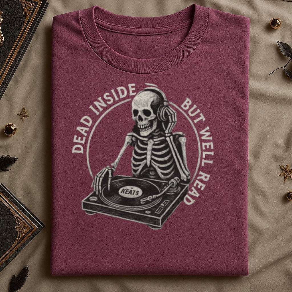 Dead Inside But Well Read Skeleton DJ Shirt product type