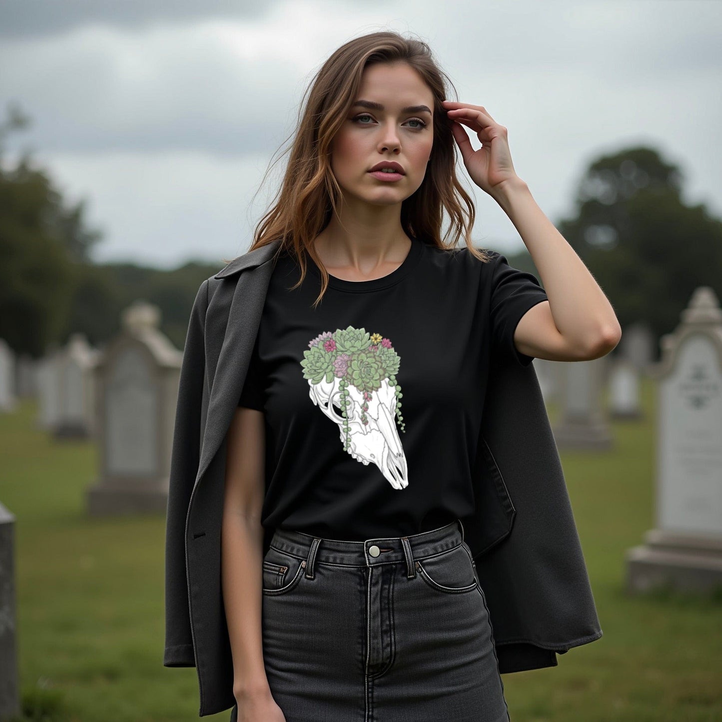 Succulent Skull Design T-Shirt Casual Wear Fashion product