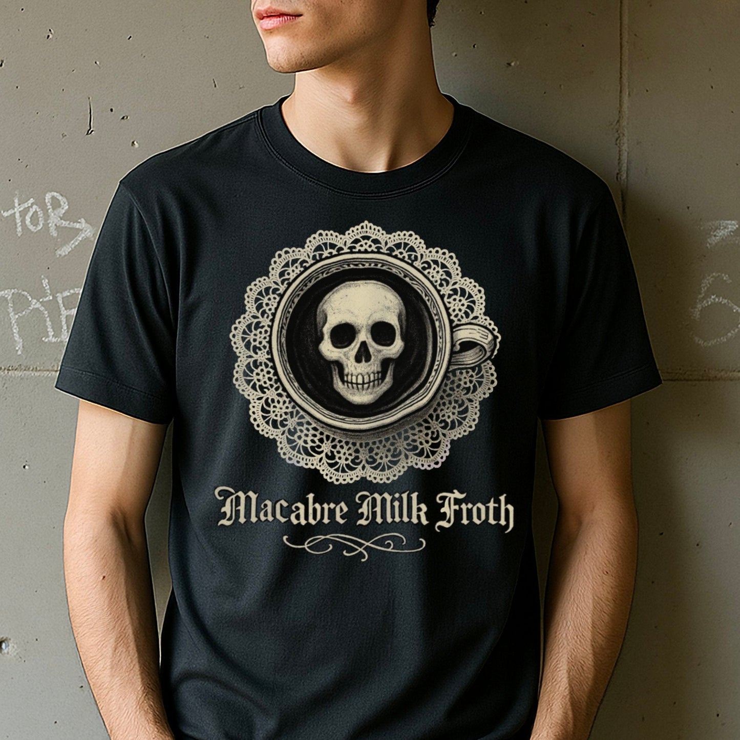 Macabre Milk Froth Skull Art Graphic T-shirt product type