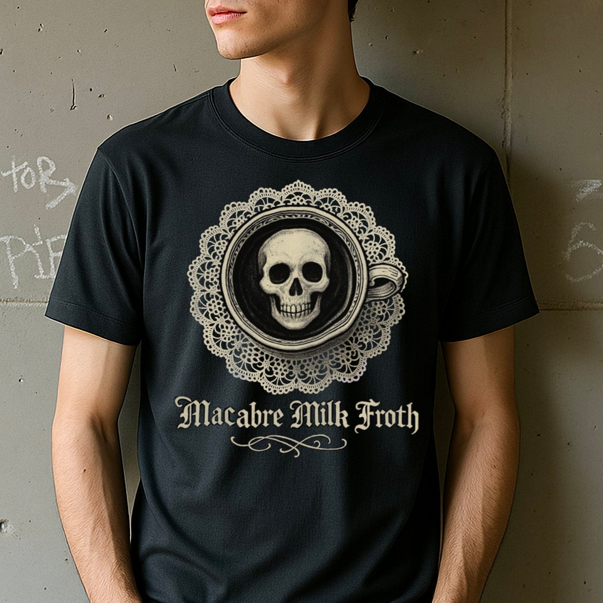 Macabre Milk Froth Skull Art Graphic T-shirt product type