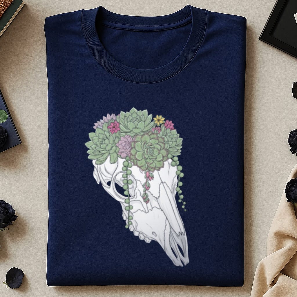Succulent Adorned Skull Design on a Navy T-shirt product