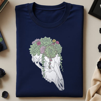Succulent Adorned Skull Design on a Navy T-shirt product