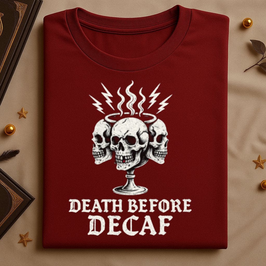 Death Before Decaf Skull Coffee T-Shirt product