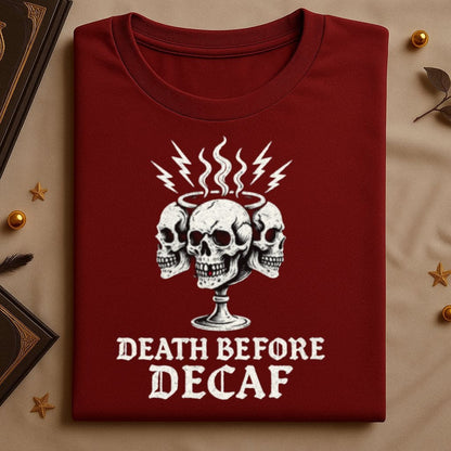 Death Before Decaf Skull Coffee T-Shirt product