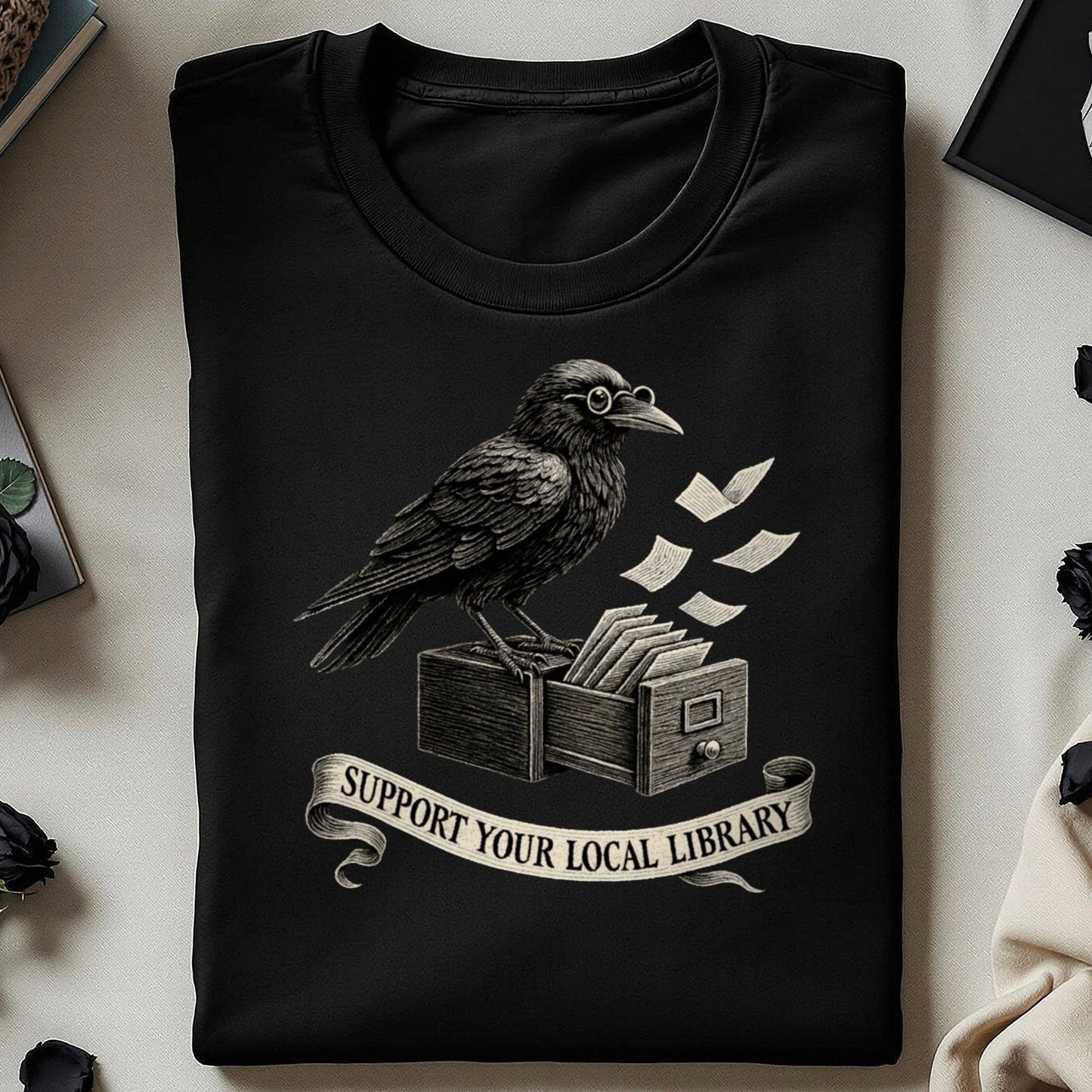 Support Your Local Library Raven Graphic Shirt product