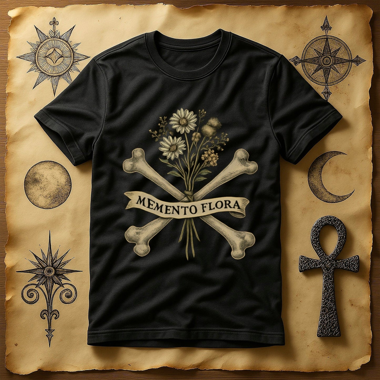Memento Flora Skull and Flowers Design T-Shirt product