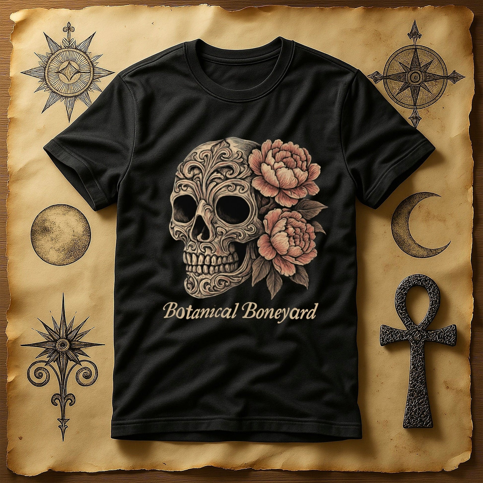 Botanical Boneyard Skull Design T-Shirt product