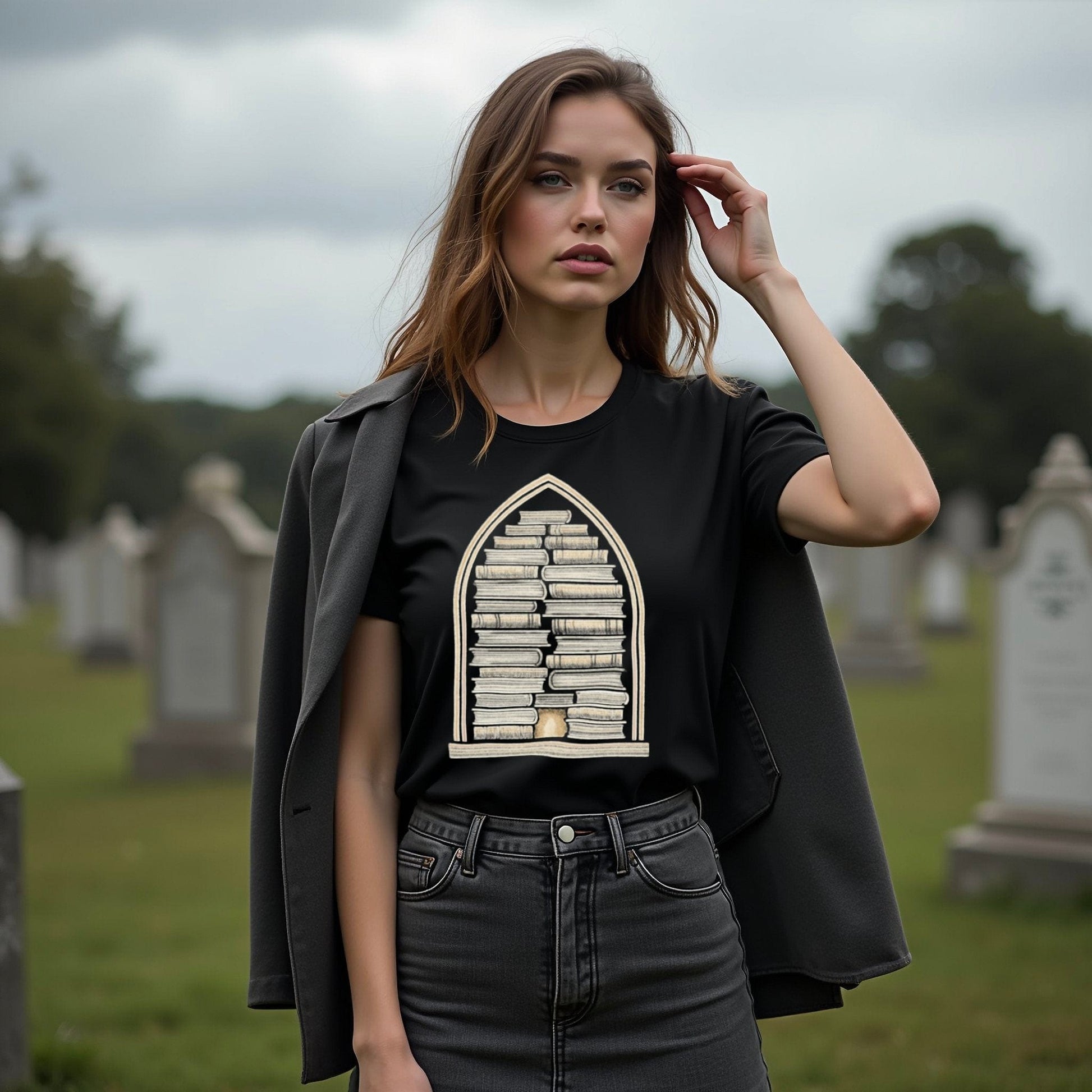 Fashionable T-shirt with Stylish Book Arch Design product type