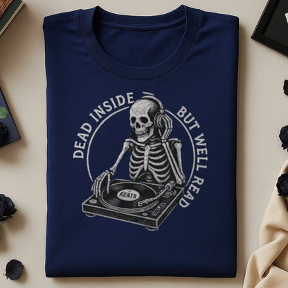 Dead Inside But Well Read Skeleton DJ Shirt product