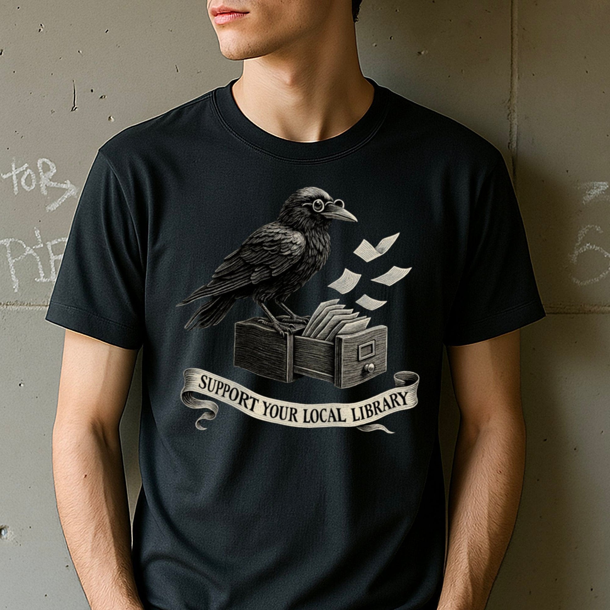 Support Your Local Library Crow Printed T-Shirt product type