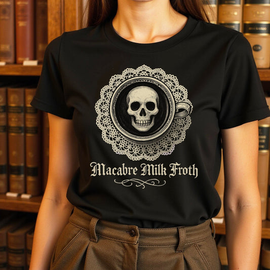 Macabre Milk Froth Skull Design Graphic T-Shirt product