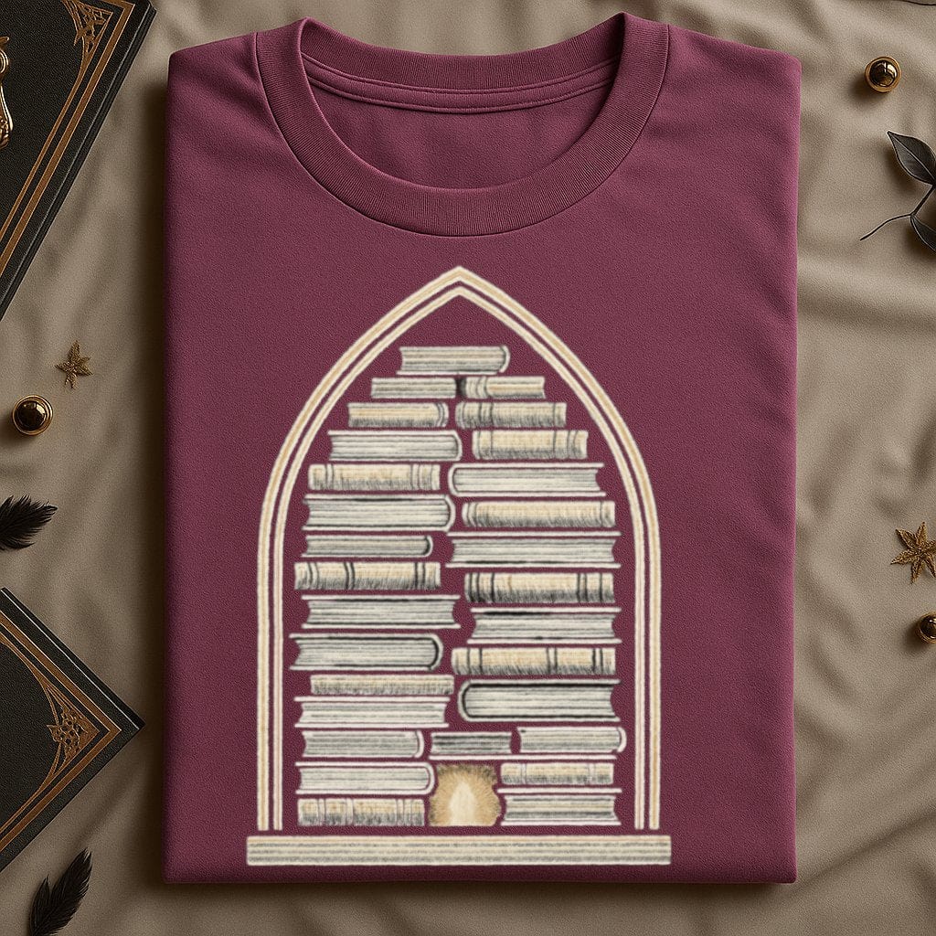 Stack of Books in Arched Frame Graphic Tee product