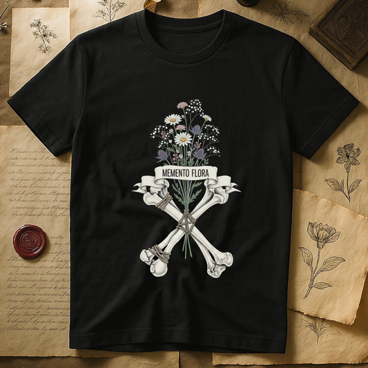 Memento Flora Skull and Floral Design Black Shirt product