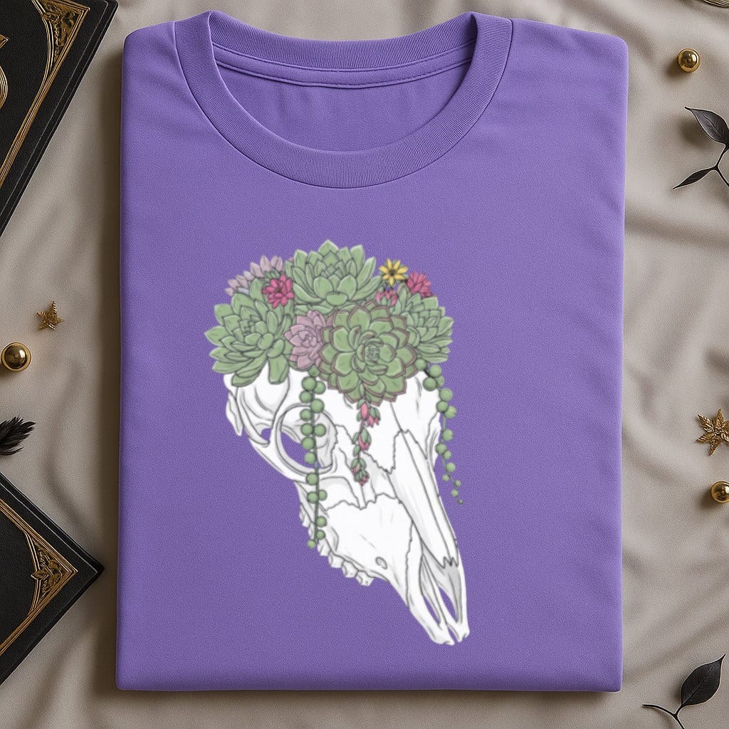 Skull With Floral Design On Purple Shirt product