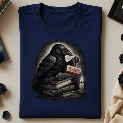 Raven with Overdue Stamp on Books T-shirt product