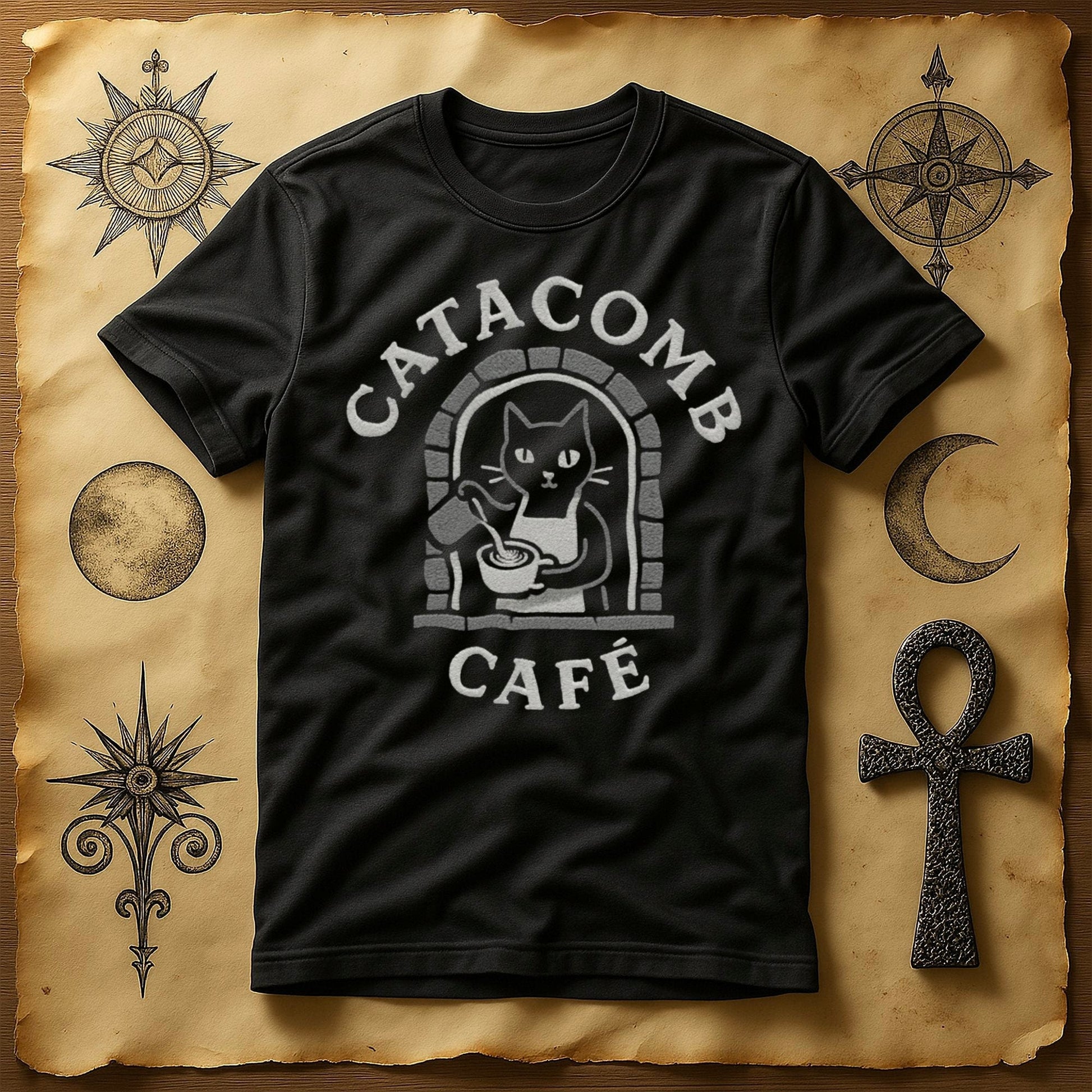 Catacomb Cafe Graphic Tee with Black Cat Print product