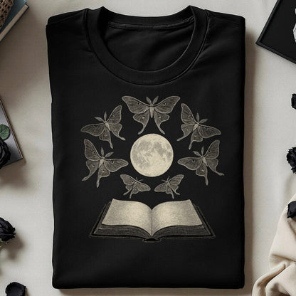 Moth Moon and Open Book Graphic T-Shirt product